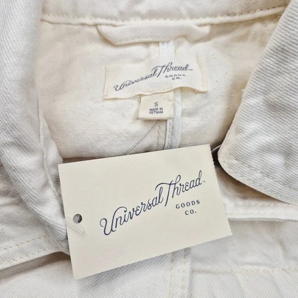 Universal Thread Womens Small Ecru Cropped Moto Jacket Cotton Lyocell W9P38Y NWT - Picture 8 of 13